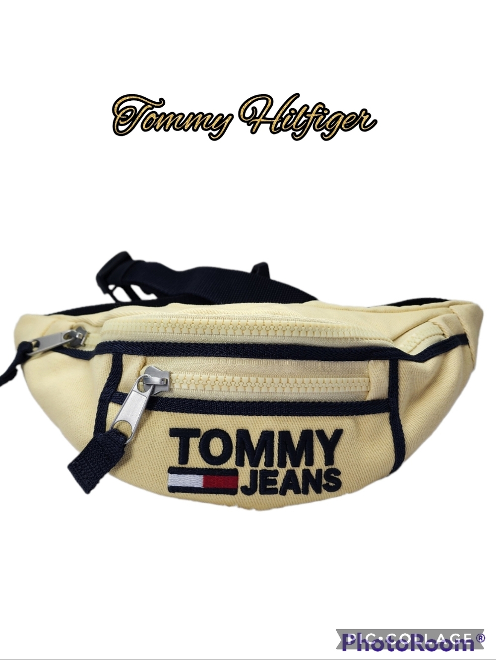 Tommy Hilfiger Jeans belt pack yellow black zip front inside back closure nwt